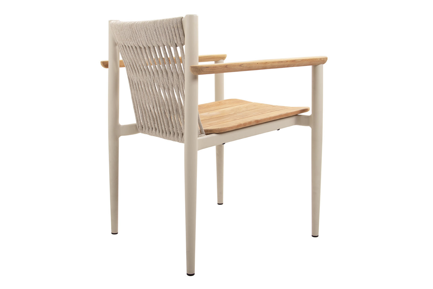 Carla Alu Dining Arm Chair, Teak Seat, Coated Linen, with Linen Rope